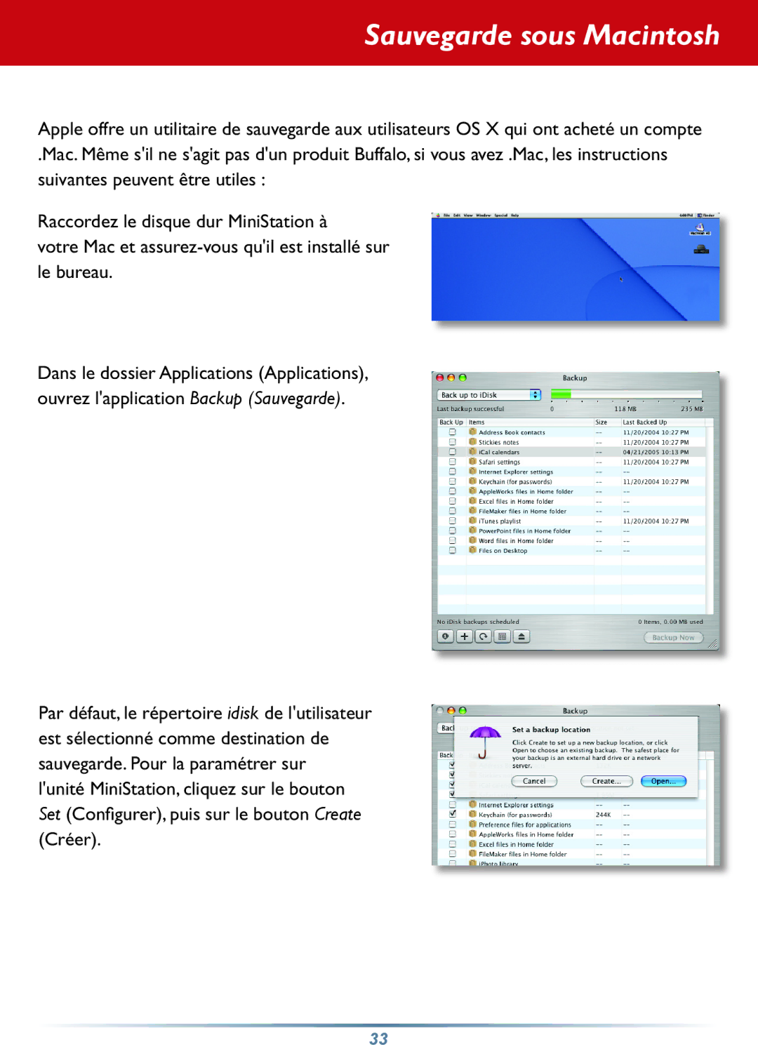 Buffalo Technology HD-PHSxxU2-UC setup guide Sauvegarde sous Macintosh 