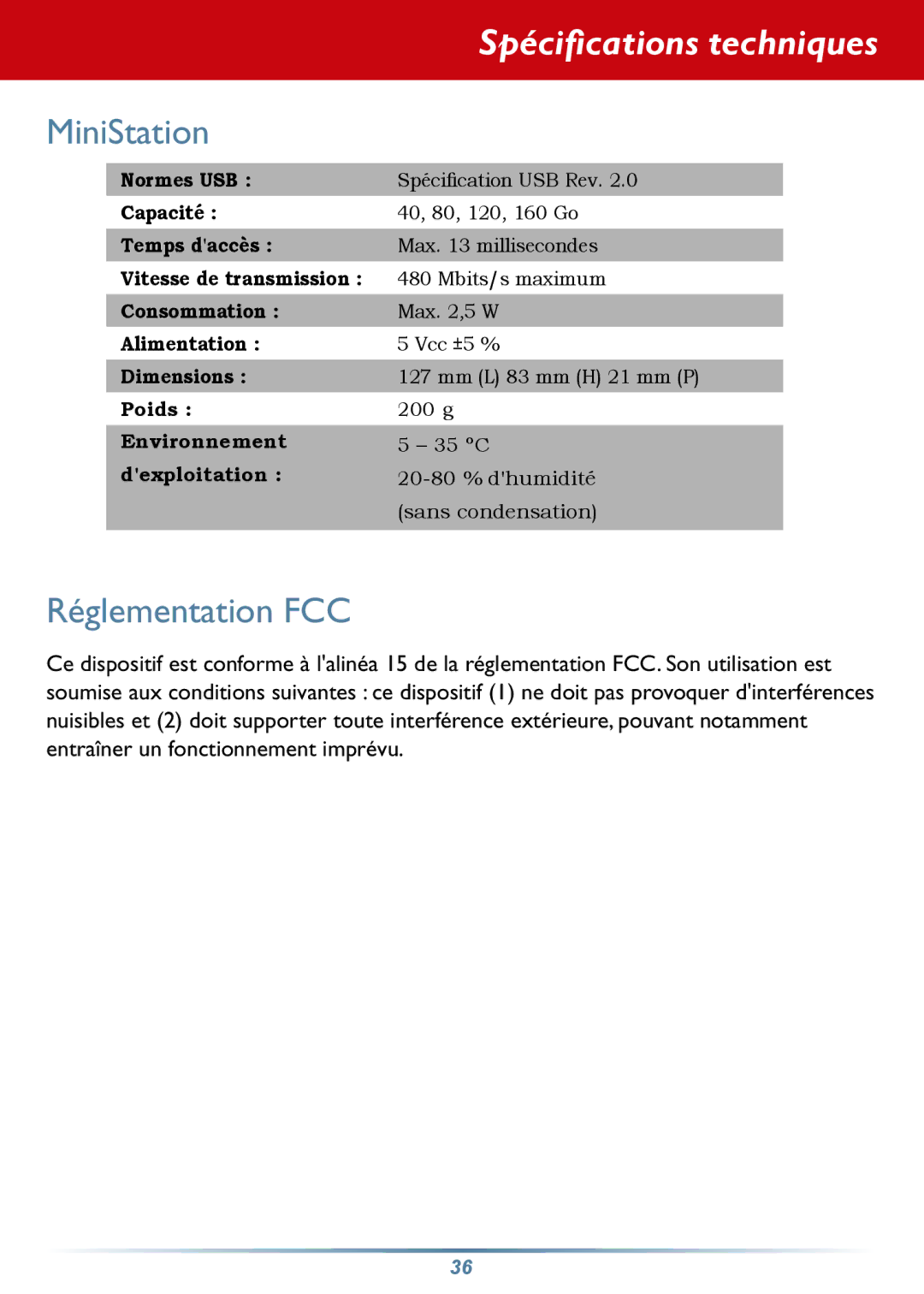 Buffalo Technology HD-PHSxxU2-UC setup guide MiniStation, Réglementation FCC 