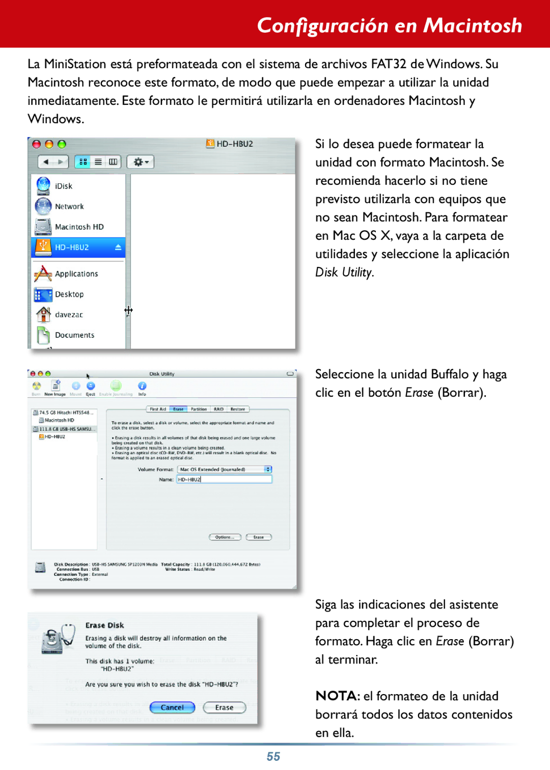 Buffalo Technology HD-PHSxxU2-UC setup guide Configuración en Macintosh 