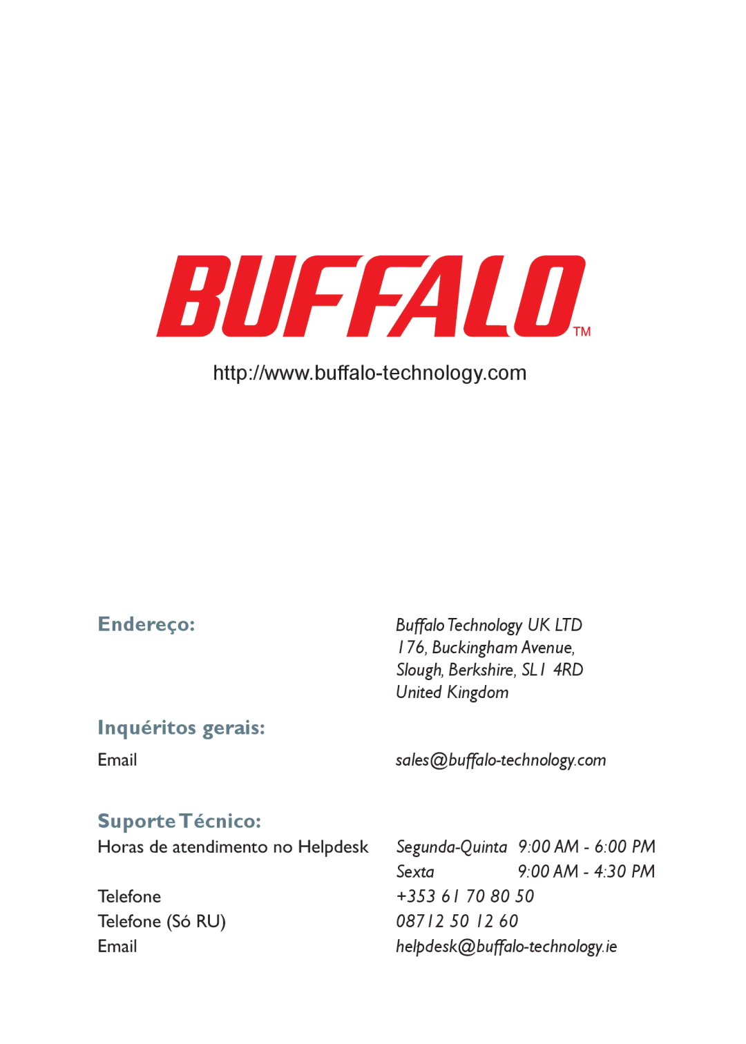 Buffalo Technology HD-PHSxxU2-UC setup guide Endereço 