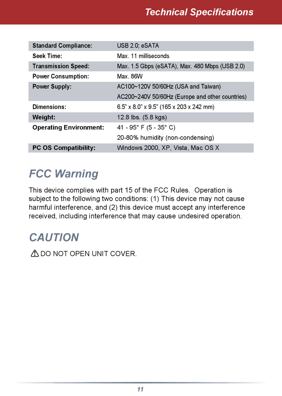 Buffalo Technology HD-QSTSU2/R5 manual Technical Specifications, Power Consumption 