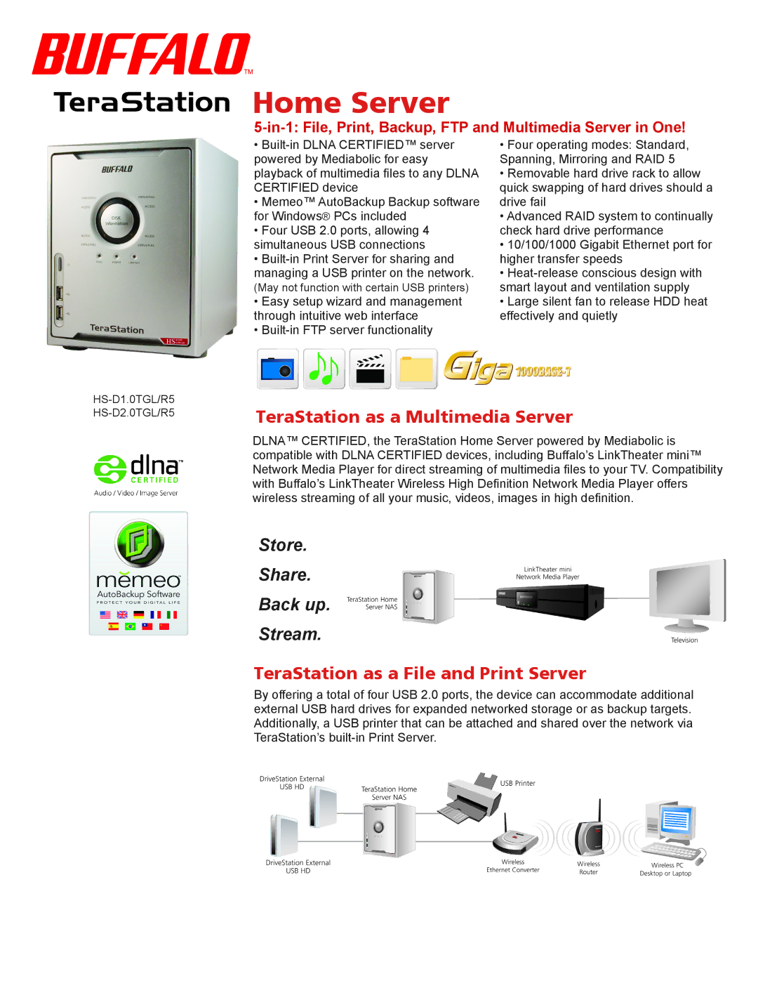 Buffalo Technology HS-D1.0TGL/R5 manual TeraStation as a Multimedia Server, TeraStation as a File and Print Server 