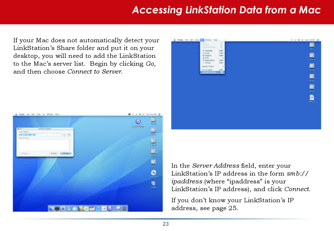 Buffalo Technology HS-DGL Series user manual Accessing LinkStation Data from a Mac 