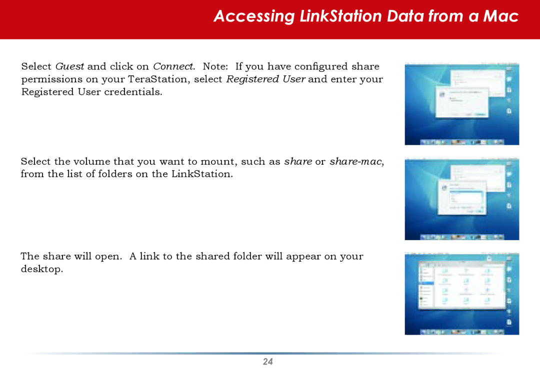 Buffalo Technology HS-DGL Series user manual Accessing LinkStation Data from a Mac 