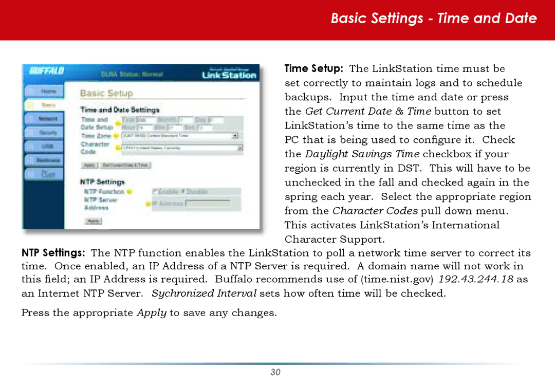 Buffalo Technology HS-DGL Series user manual Basic Settings Time and Date 