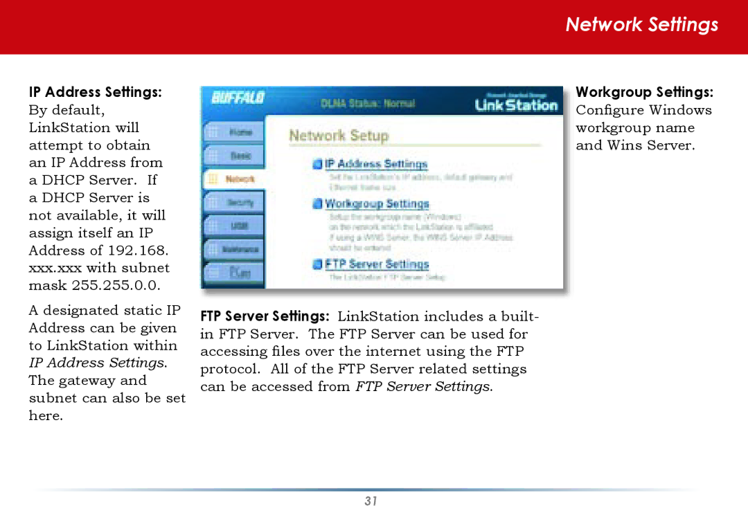 Buffalo Technology HS-DGL Series user manual Network Settings 