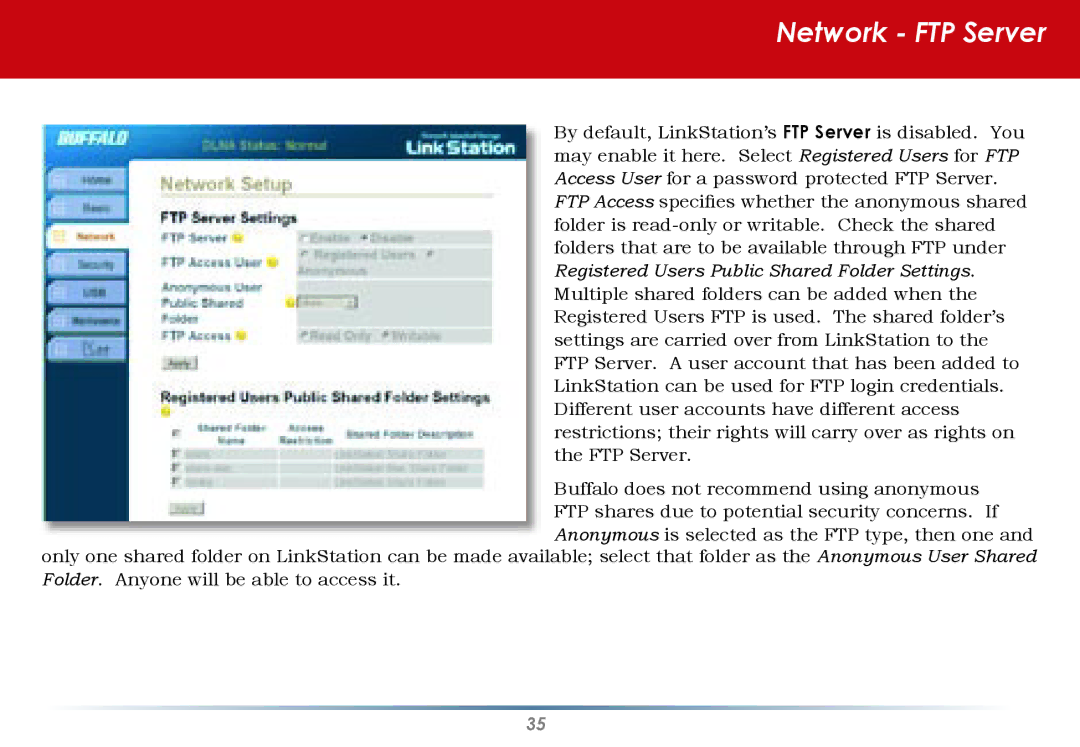 Buffalo Technology HS-DGL Series user manual Network FTP Server 