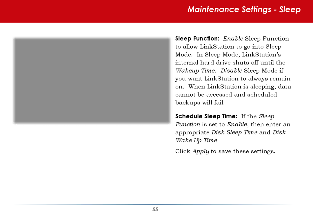 Buffalo Technology HS-DGL Series user manual Maintenance Settings Sleep 