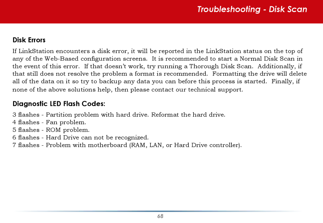 Buffalo Technology HS-DGL Series user manual Troubleshooting Disk Scan, Disk Errors 