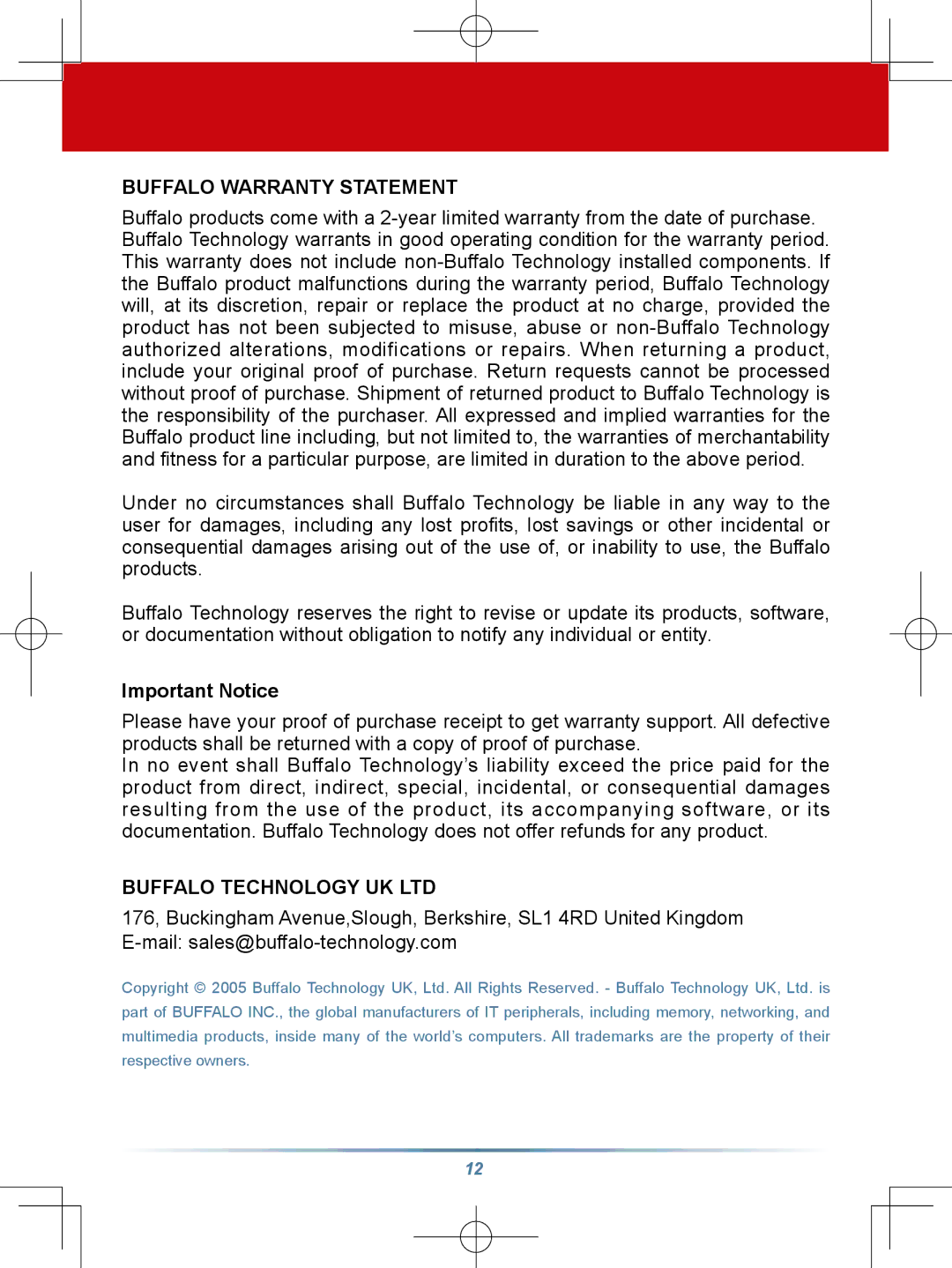 Buffalo Technology HS-DGL Series setup guide Buffalo Warranty Statement 