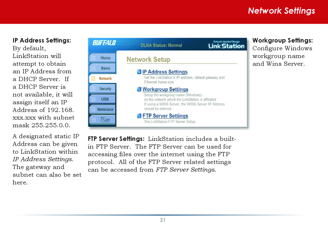Buffalo Technology HS-DGL manual Network Settings 