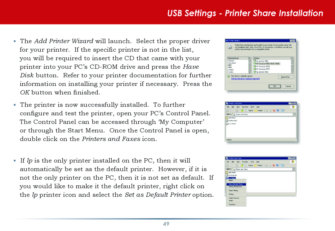 Buffalo Technology HS-DGL manual USB Settings - Printer Share Installation 