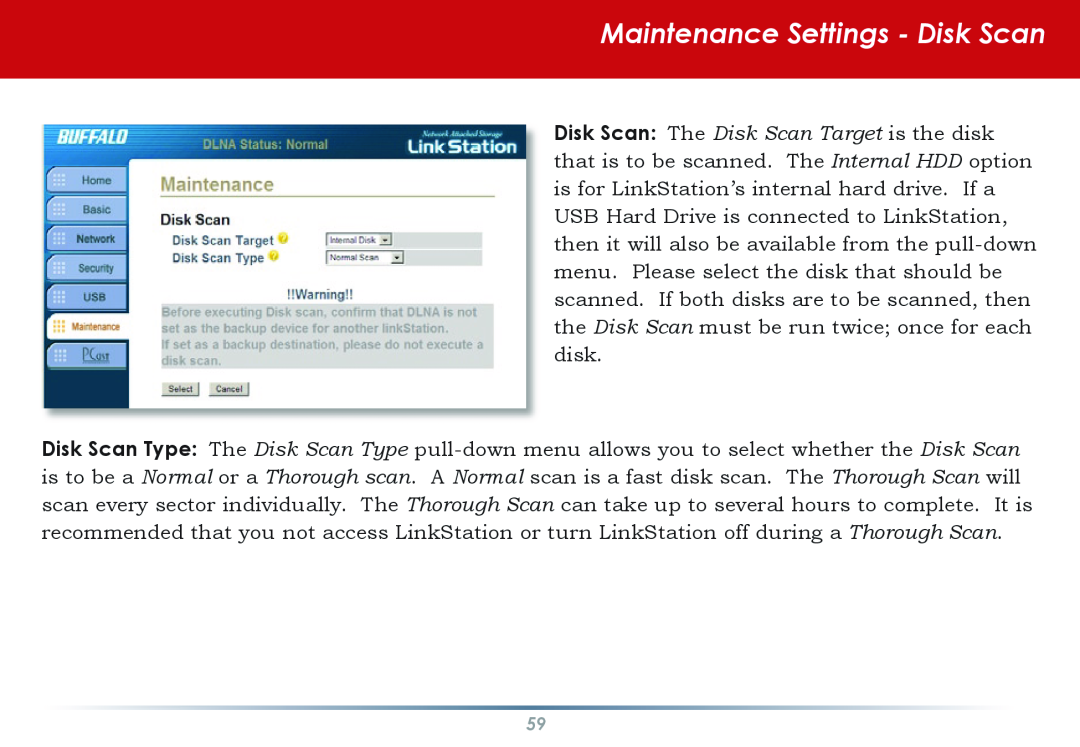 Buffalo Technology HS-DGL manual Maintenance Settings - Disk Scan 
