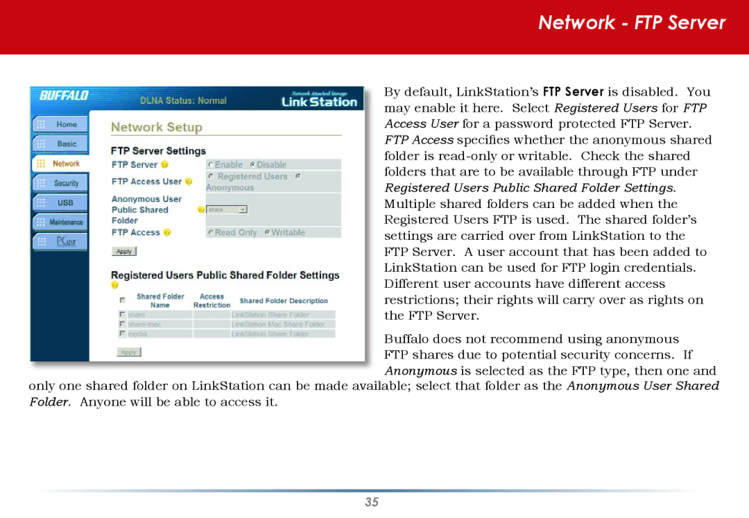 Buffalo Technology HS-DGL manual Network FTP Server 