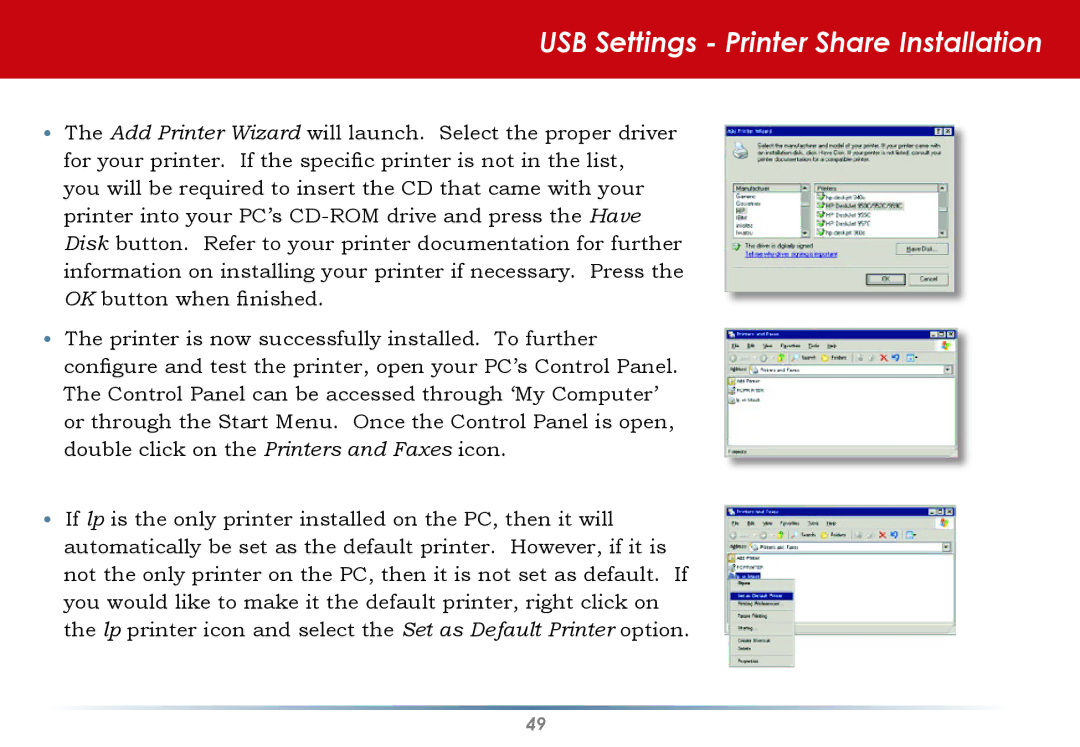 Buffalo Technology HS-DGL manual USB Settings Printer Share Installation 