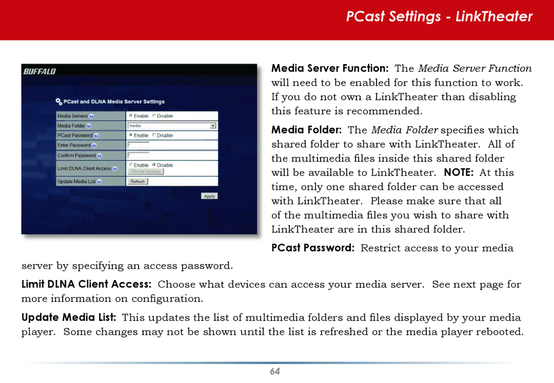 Buffalo Technology HS-DGL manual PCast Settings LinkTheater 