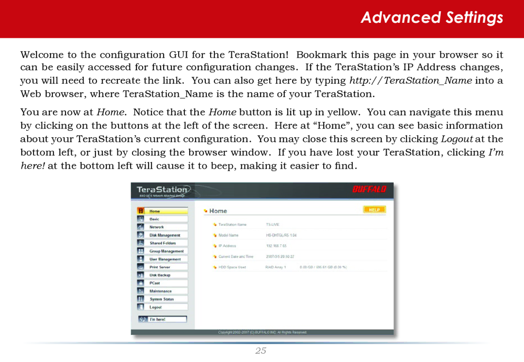 Buffalo Technology HS-DH-TGL/R5 user manual Advanced Settings 