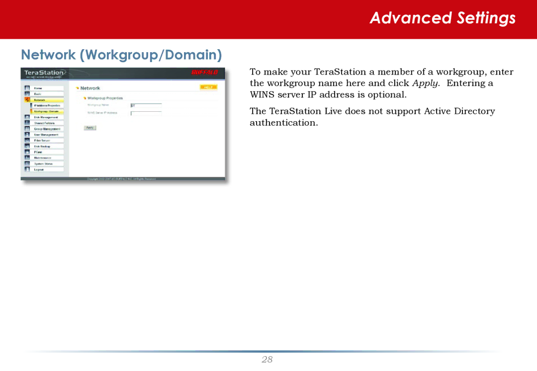 Buffalo Technology HS-DH-TGL/R5 user manual Network Workgroup/Domain 