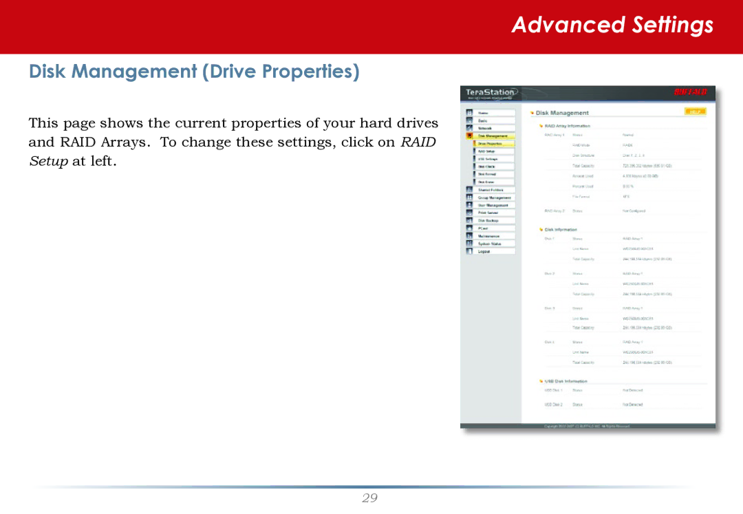 Buffalo Technology HS-DH-TGL/R5 user manual Disk Management Drive Properties 