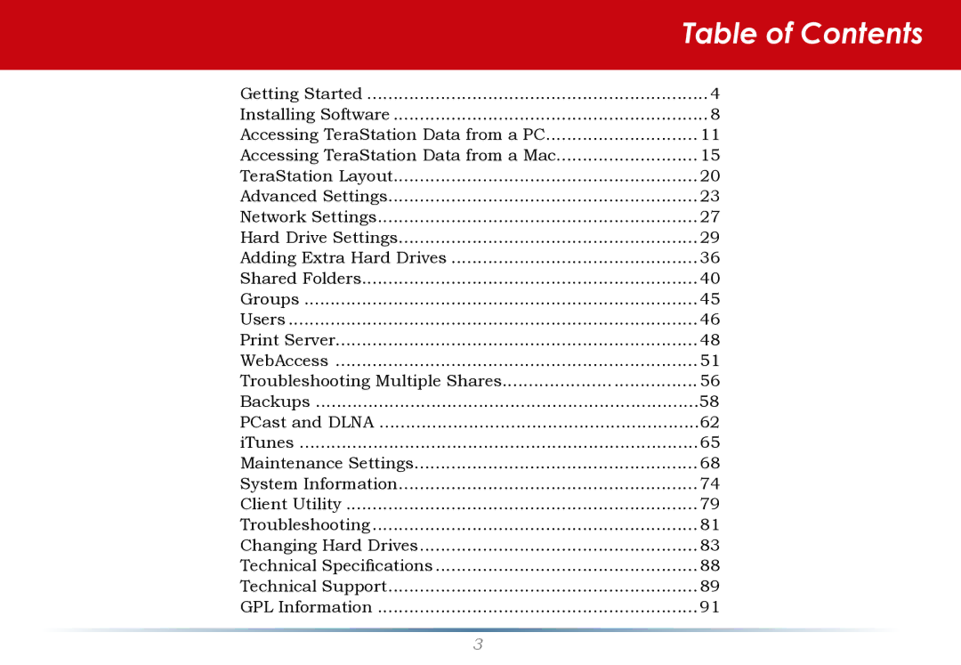 Buffalo Technology HS-DH-TGL/R5 user manual Table of Contents 