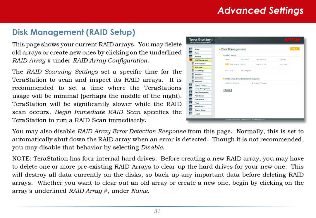 Buffalo Technology HS-DH-TGL/R5 user manual Disk Management RAID Setup 