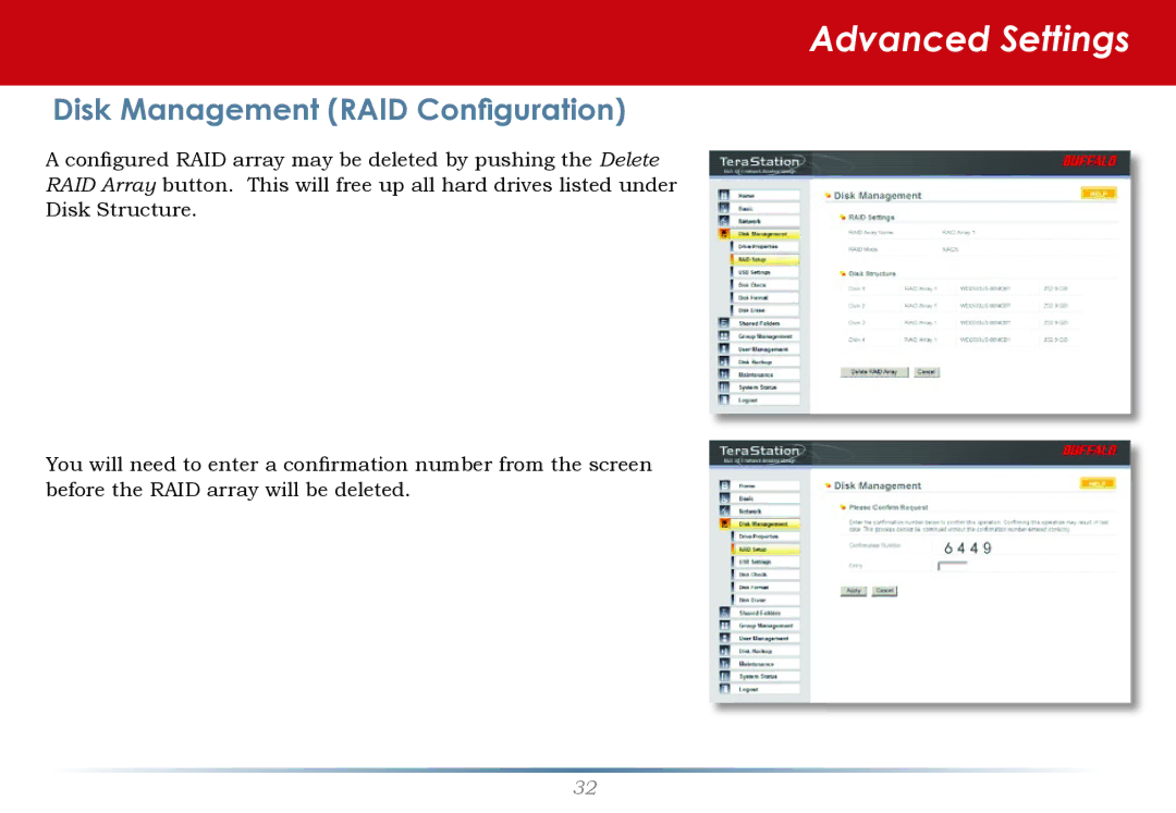 Buffalo Technology HS-DH-TGL/R5 user manual Disk Management RAID Configuration 