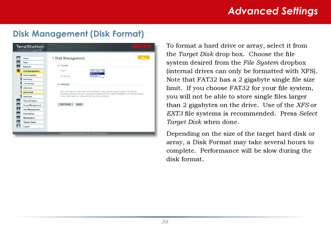 Buffalo Technology HS-DH-TGL/R5 user manual Disk Management Disk Format 