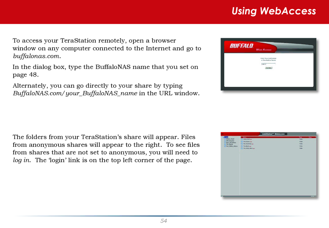 Buffalo Technology HS-DH-TGL/R5 user manual Using WebAccess 