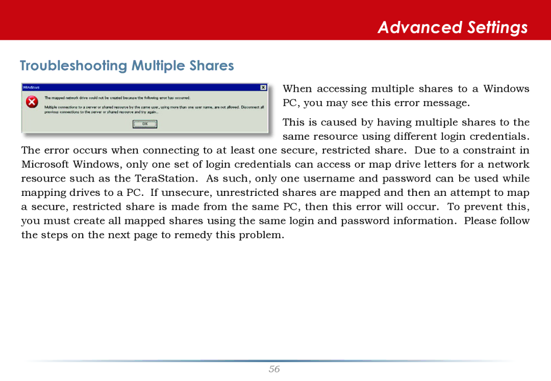 Buffalo Technology HS-DH-TGL/R5 user manual Advanced Settings, Troubleshooting Multiple Shares 