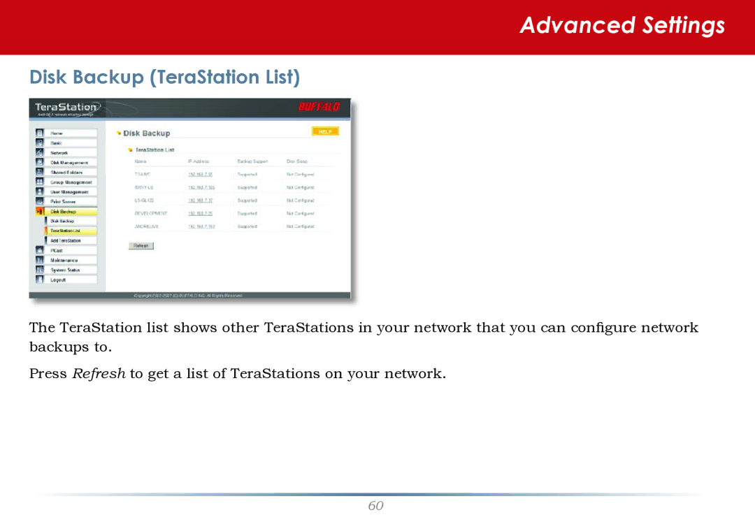 Buffalo Technology HS-DH-TGL/R5 user manual Disk Backup TeraStation List 