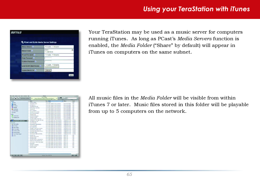 Buffalo Technology HS-DH-TGL/R5 user manual Using your TeraStation with iTunes 