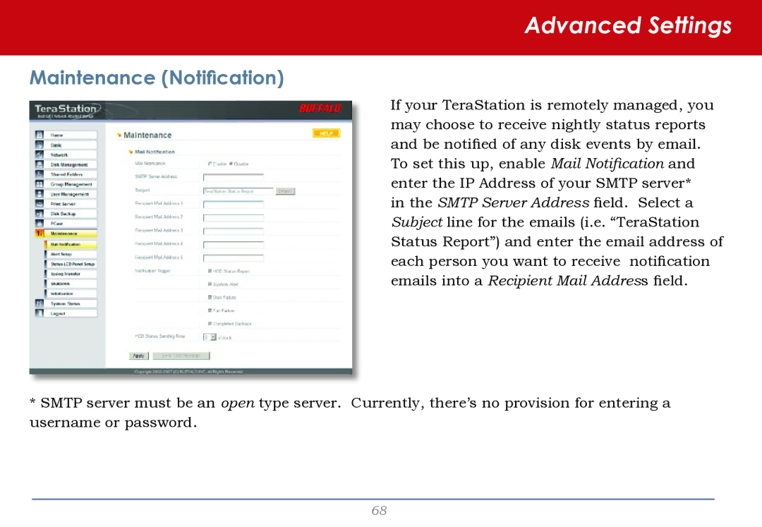 Buffalo Technology HS-DH-TGL/R5 user manual Advanced Settings, Maintenance Notification 