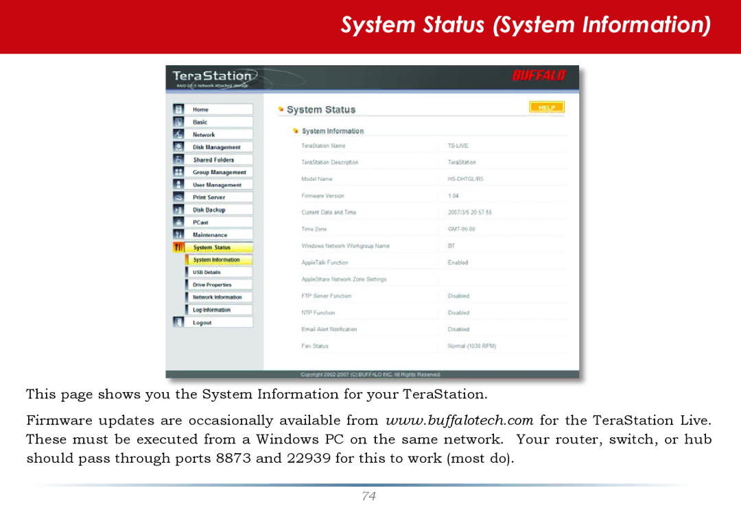 Buffalo Technology HS-DH-TGL/R5 user manual System Status System Information 