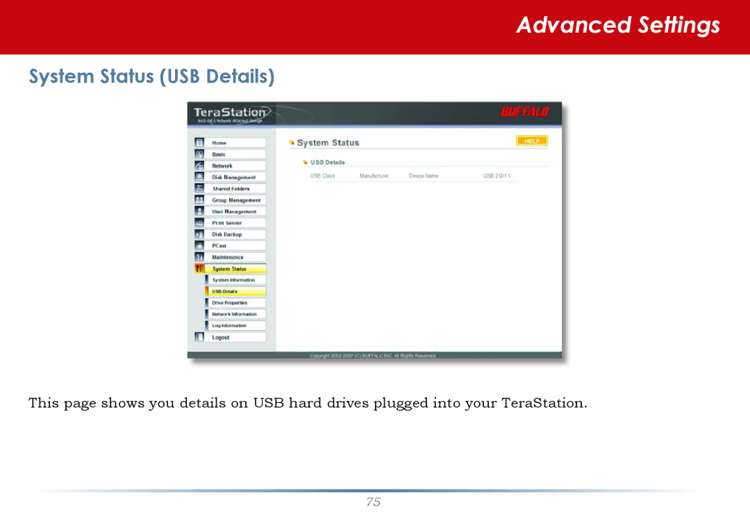 Buffalo Technology HS-DH-TGL/R5 user manual System Status USB Details 