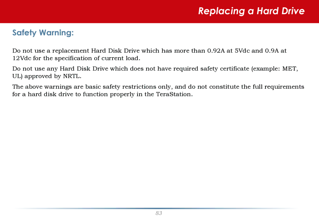 Buffalo Technology HS-DH-TGL/R5 user manual Replacing a Hard Drive, Safety Warning 