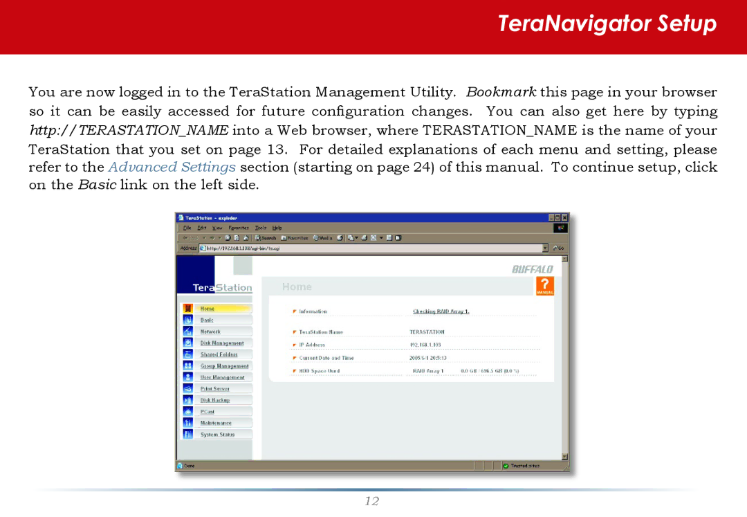 Buffalo Technology HS-DTGL/R5 user manual TeraNavigator Setup 