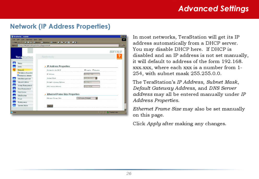 Buffalo Technology HS-DTGL/R5 user manual Network IP Address Properties 