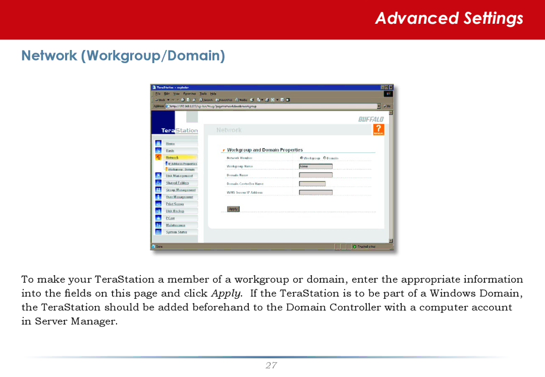 Buffalo Technology HS-DTGL/R5 user manual Network Workgroup/Domain 