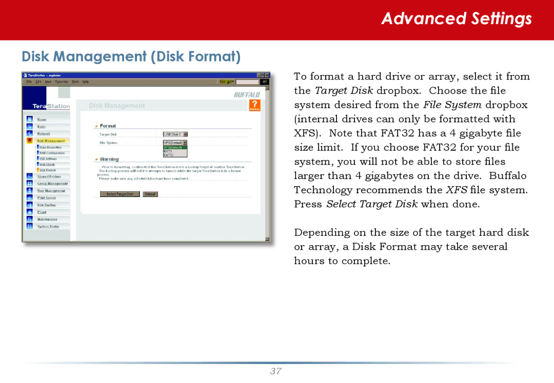 Buffalo Technology HS-DTGL/R5 user manual Disk Management Disk Format 