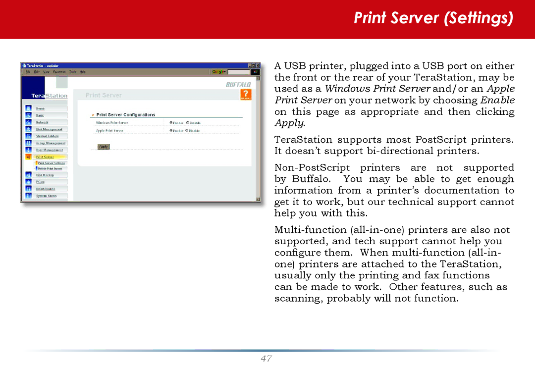 Buffalo Technology HS-DTGL/R5 user manual Print Server Settings 