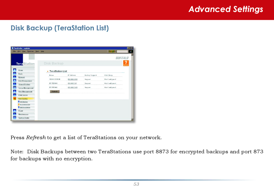 Buffalo Technology HS-DTGL/R5 user manual Disk Backup TeraStation List 