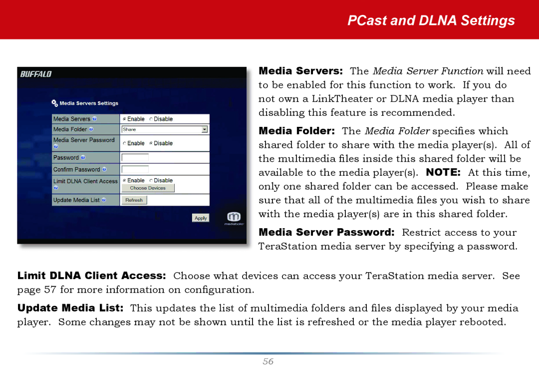 Buffalo Technology HS-DTGL/R5 user manual PCast and Dlna Settings 