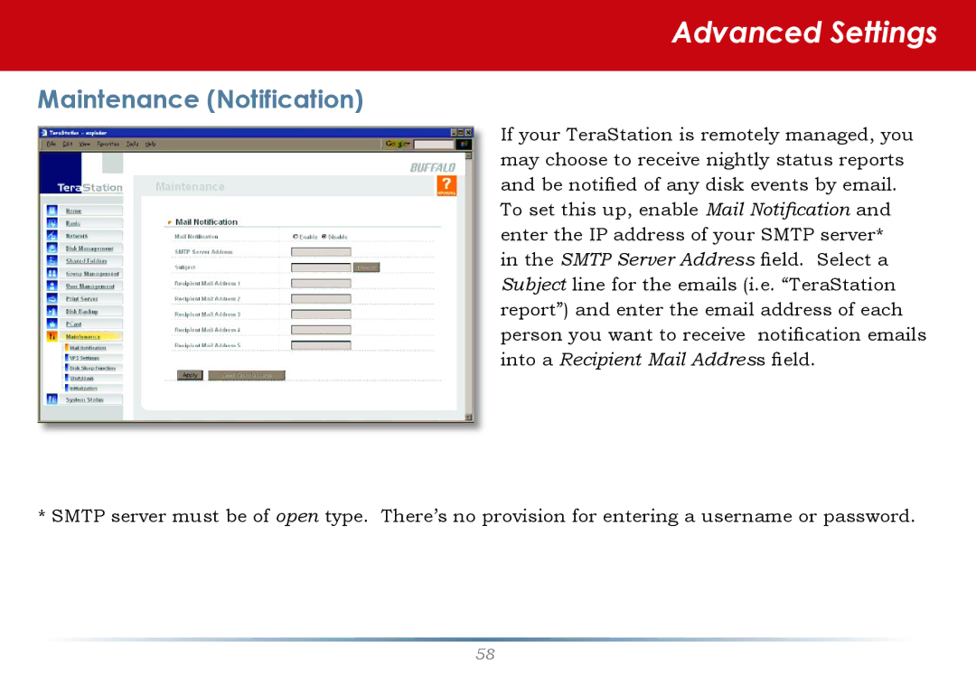 Buffalo Technology HS-DTGL/R5 user manual Advanced Settings, Maintenance Notification 