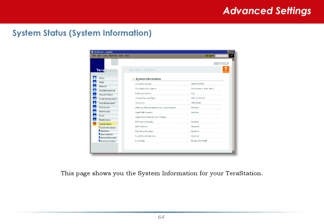 Buffalo Technology HS-DTGL/R5 user manual System Status System Information 