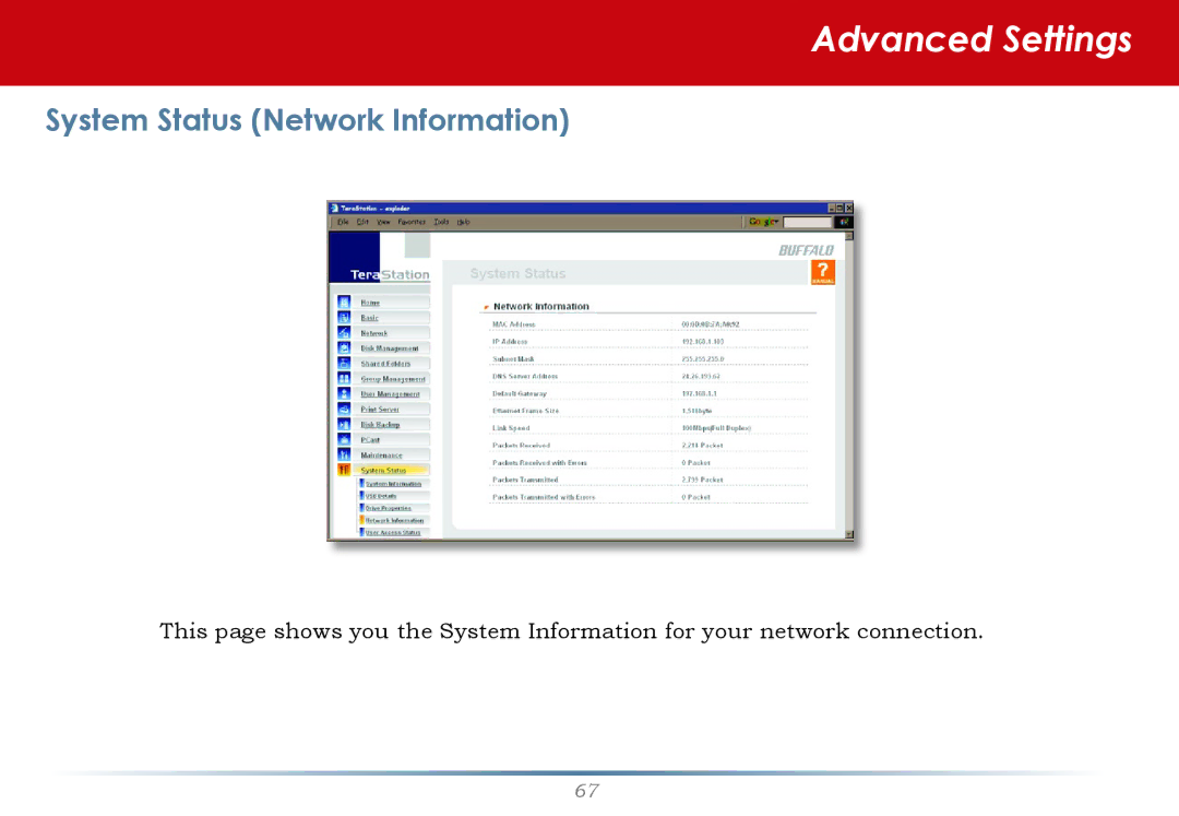 Buffalo Technology HS-DTGL/R5 user manual System Status Network Information 