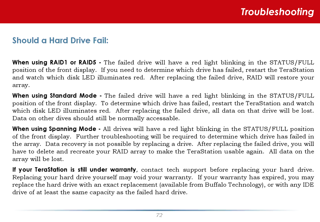 Buffalo Technology HS-DTGL/R5 user manual Should a Hard Drive Fail 