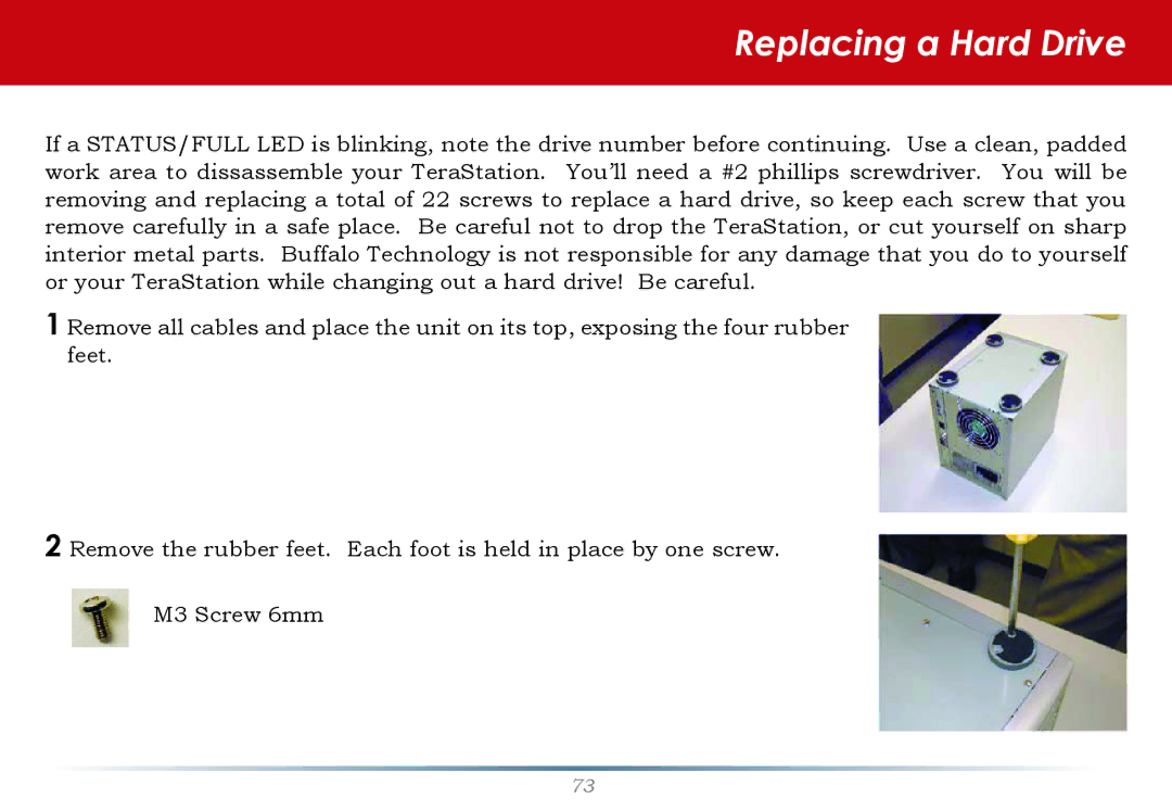 Buffalo Technology HS-DTGL/R5 user manual Replacing a Hard Drive 