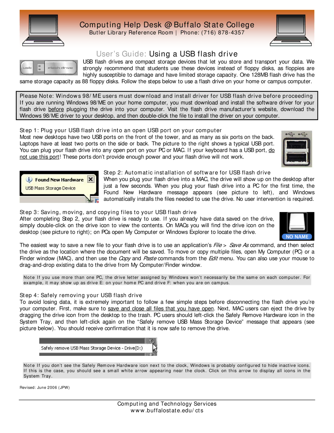 Buffalo Technology Laptop PC manual Computing Help Desk @ Buffalo State College, User’s Guide Using a USB flash drive 