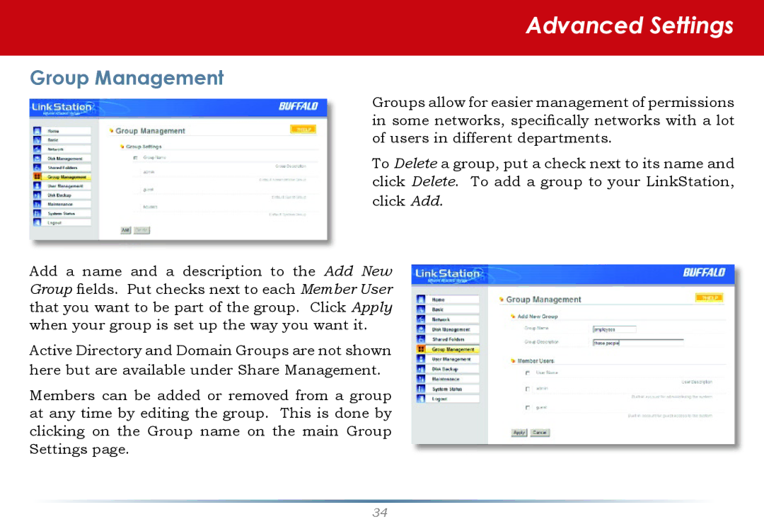 Buffalo Technology LinkStation Pro Shared Network Storage manual Group Management, Click Add 