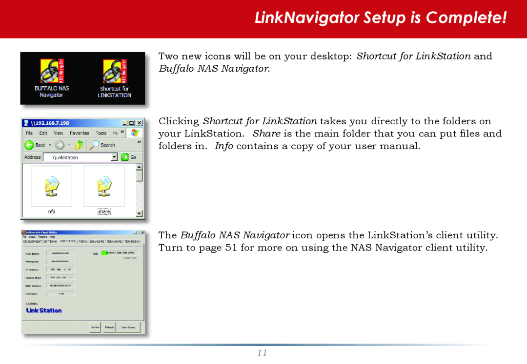 Buffalo Technology LinkStation Pro user manual LinkNavigator Setup is Complete 